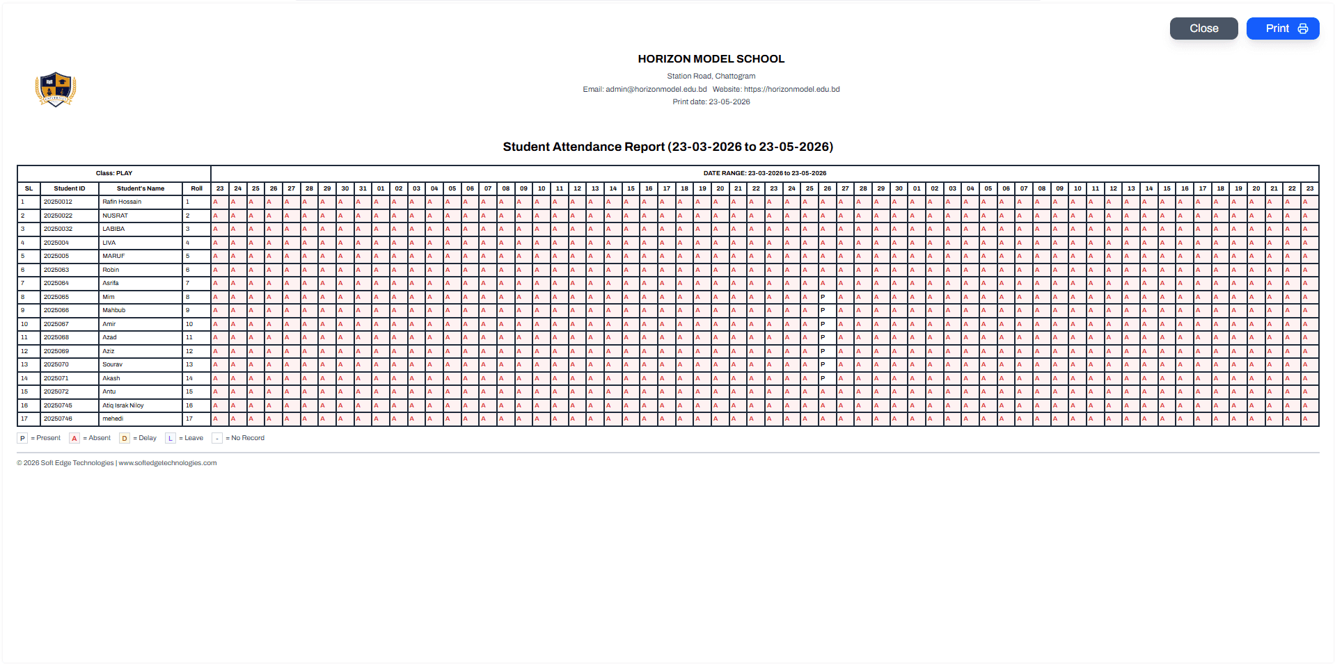 Attendance interface