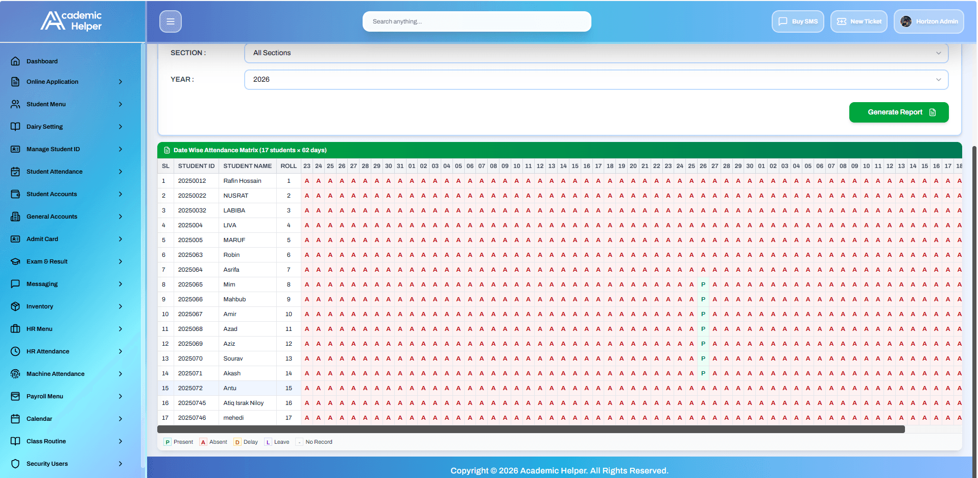 Attendance report view