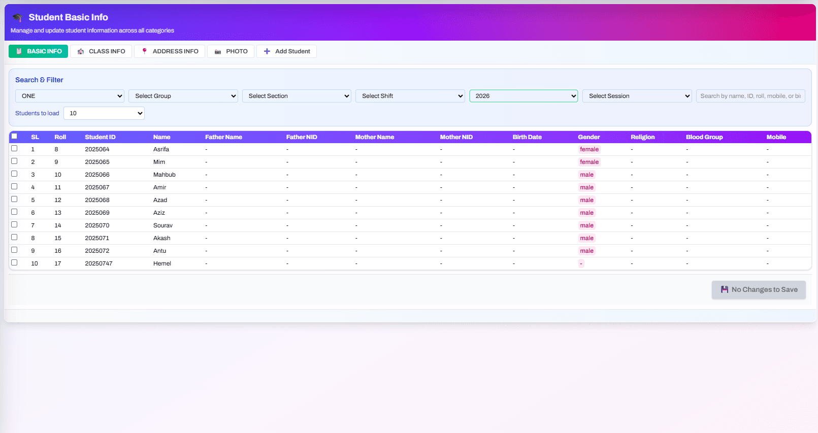 Update student record